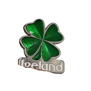 Ireland Four Leaf Clover Shamrock Green Enamel Silver Tone Souvenir Lapel Pin